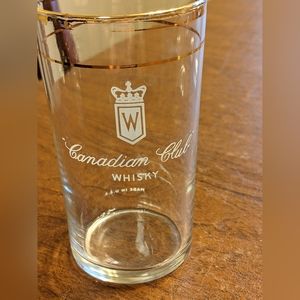 Vintage set of Canadian Club Whiskey glasses, whiskey spelled without 'e'